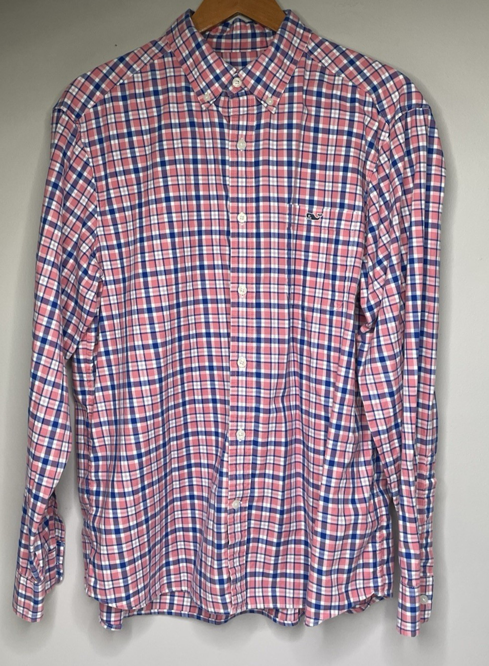 Vineyard Vines Men’s L Pink Blue Plaid Stretch Cotton Button Down Shirt